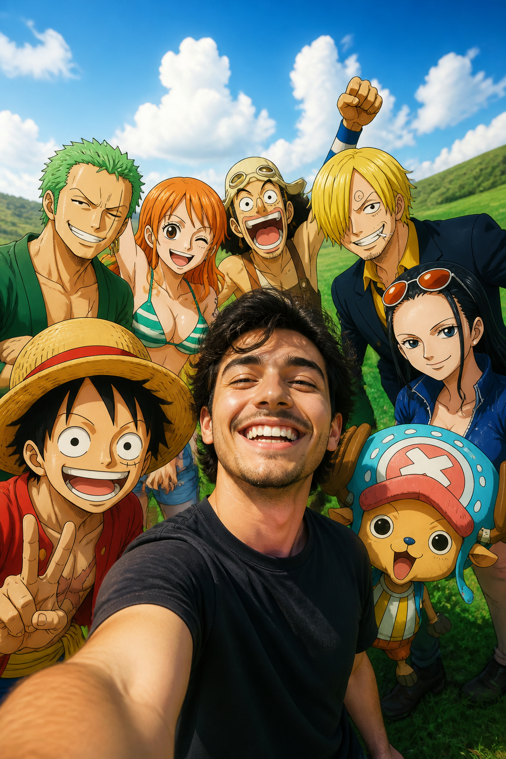 One Piece Selfie — Selfie AI image prompt example generated with Gemini (one piece, anime)