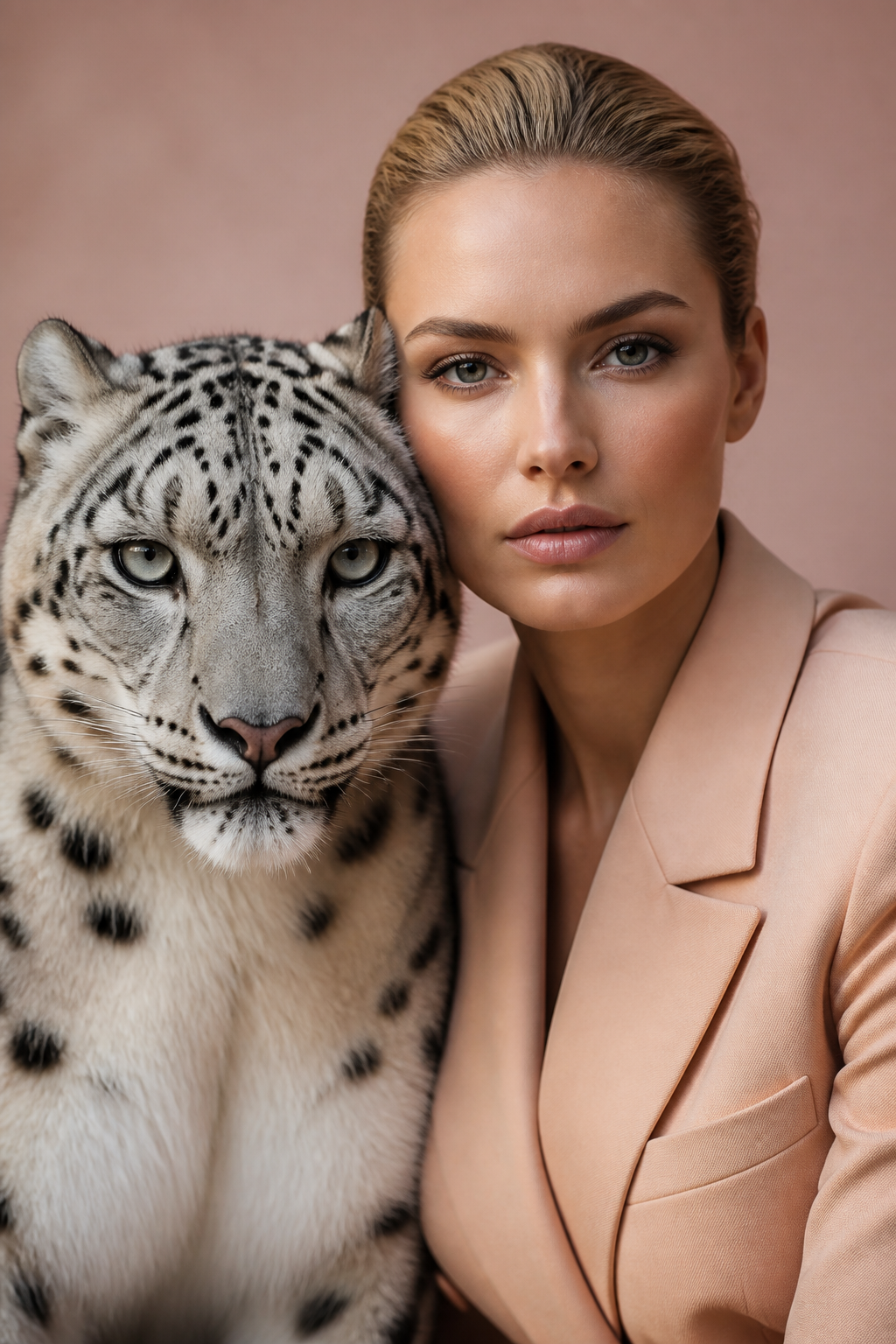 Snow Leopard Portrait — Portrait AI image prompt example generated with Gemini (snow leopard, portrait)