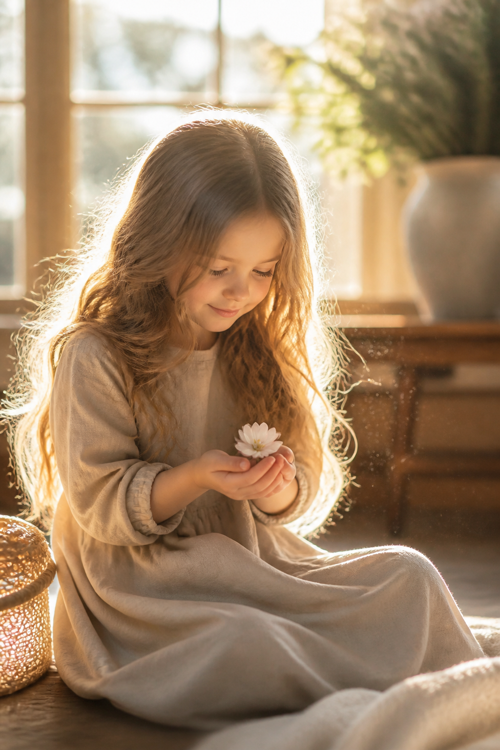 Sunny Editorial Girl — Portrait AI image prompt example generated with Gemini (portrait, editorial)