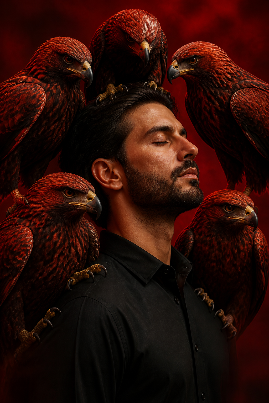 Surreal Red Eagles — Conceptual AI image prompt example generated with Nano Banana (eagles, red)