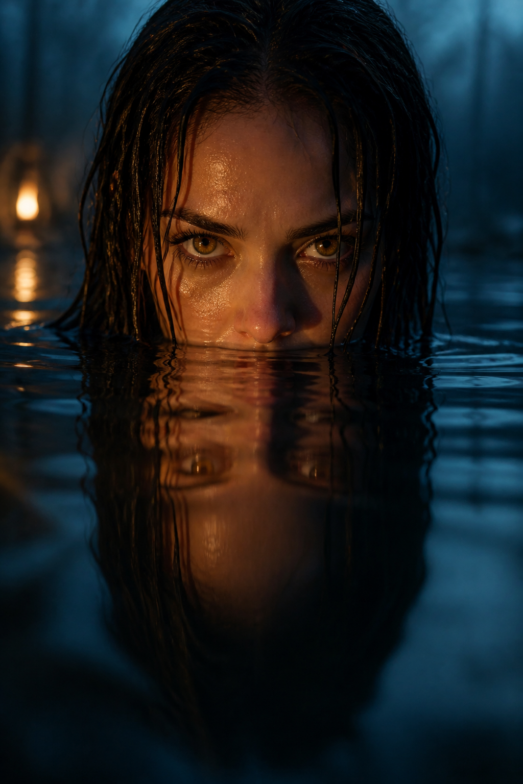 Twilight Water Portrait — Cinematic AI image prompt example generated with Gemini (portrait, cinematic)