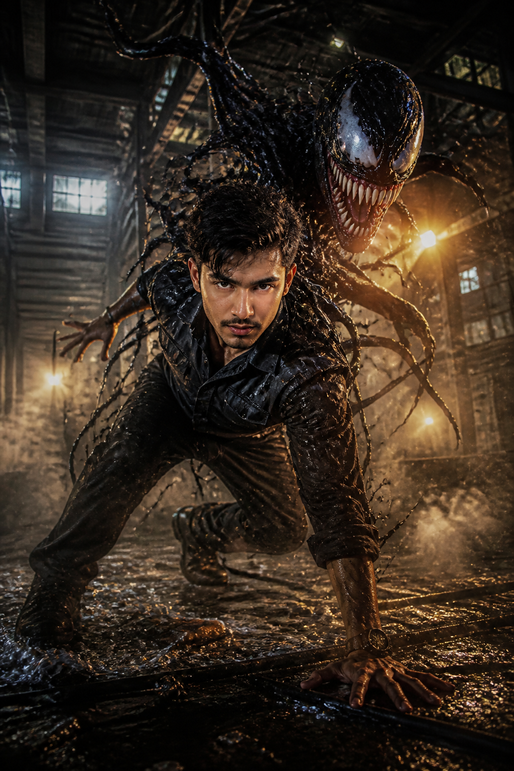 Venom Symbiote Scene — Cinematic AI image prompt example generated with Gemini (venom, cinematic)
