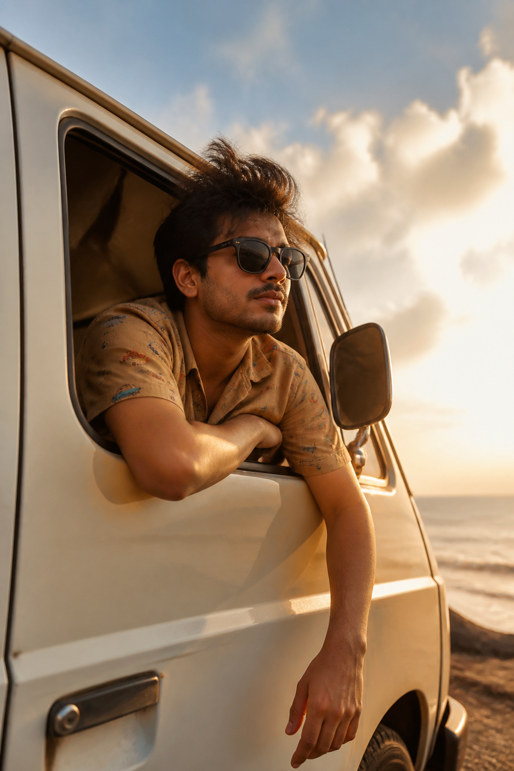 Vintage Van Portrait — Travel AI image prompt example generated with Gemini (portrait, van)