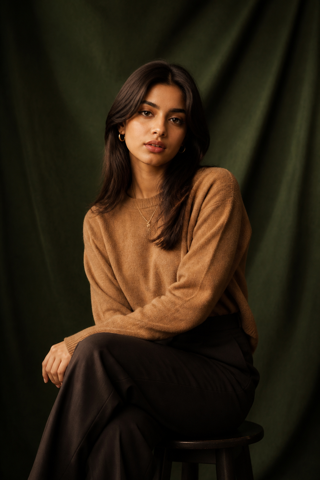 Warm Studio Film Portrait — Portrait AI image prompt example generated with Gemini (studio portrait, kodak portra)