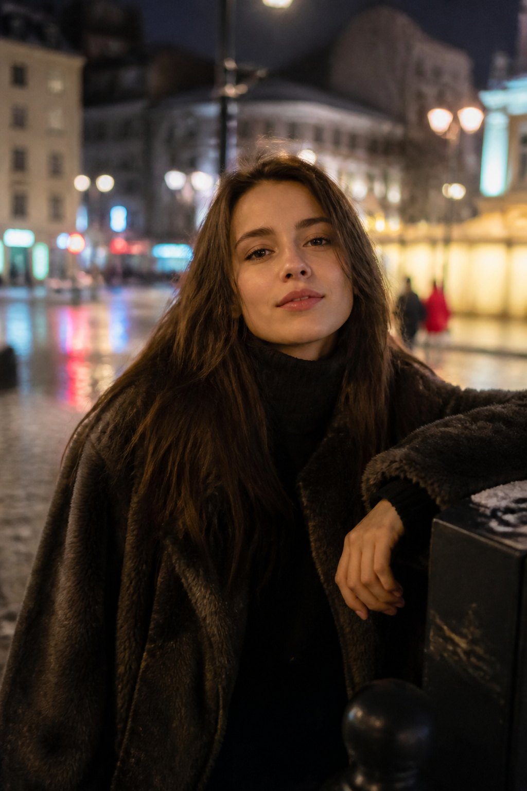 Winter Night City Portrait — Portrait AI image prompt example generated with Nano Banana (winter, portrait)