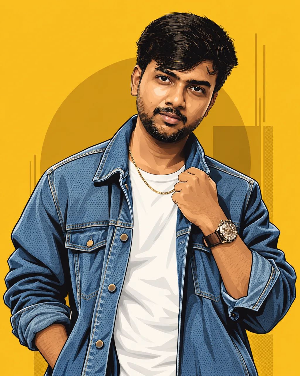 Denim Street Vector Portrait — Vector Art AI image prompt example generated with ChatGPT (vector, denim)